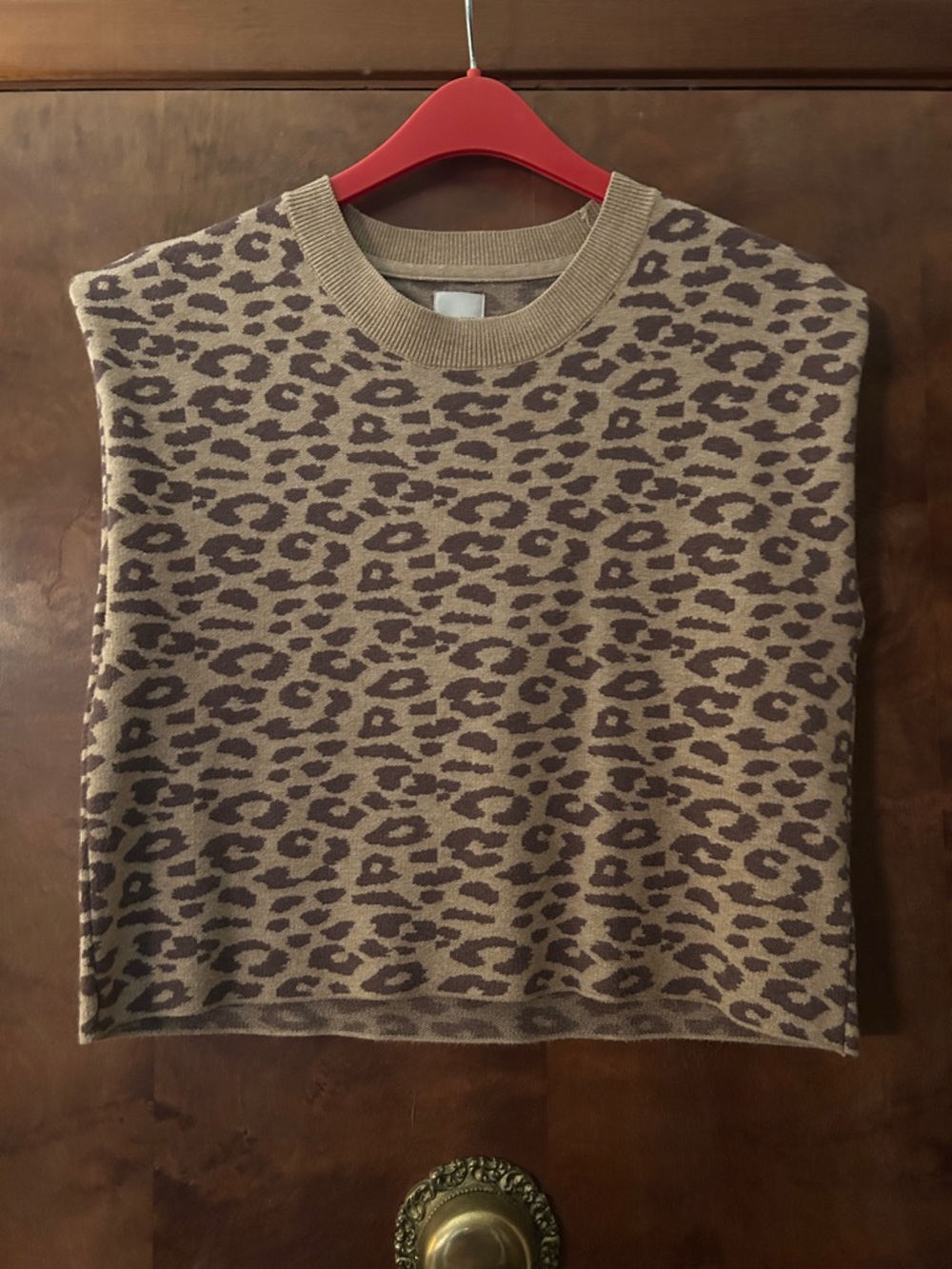 Maeve Tan and Brown Leopard Crewneck Sweater Vest